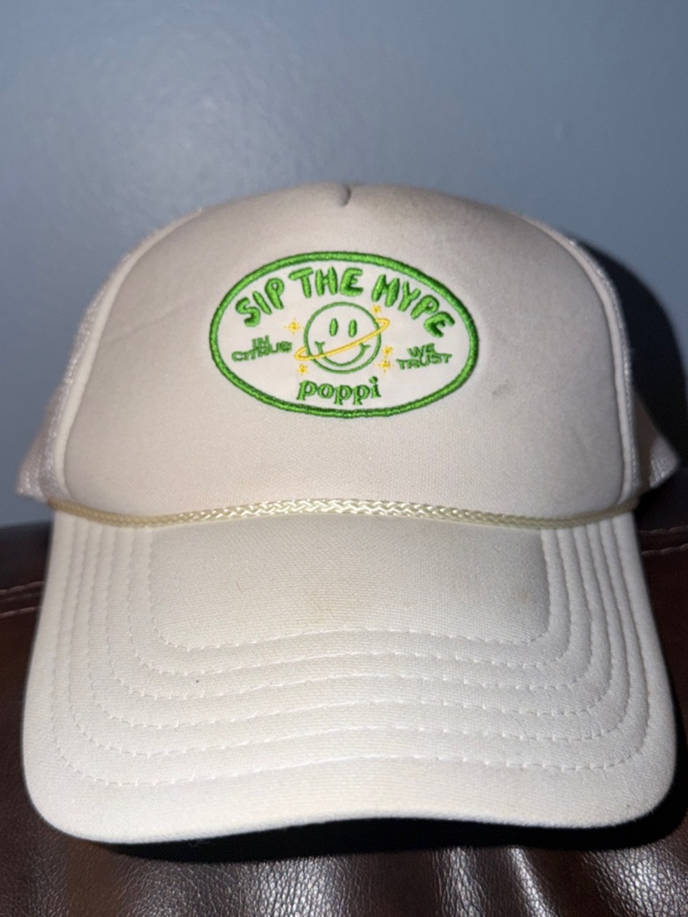 Poppi "Sip the Hype" Cream Trucker Hat - Green Logo